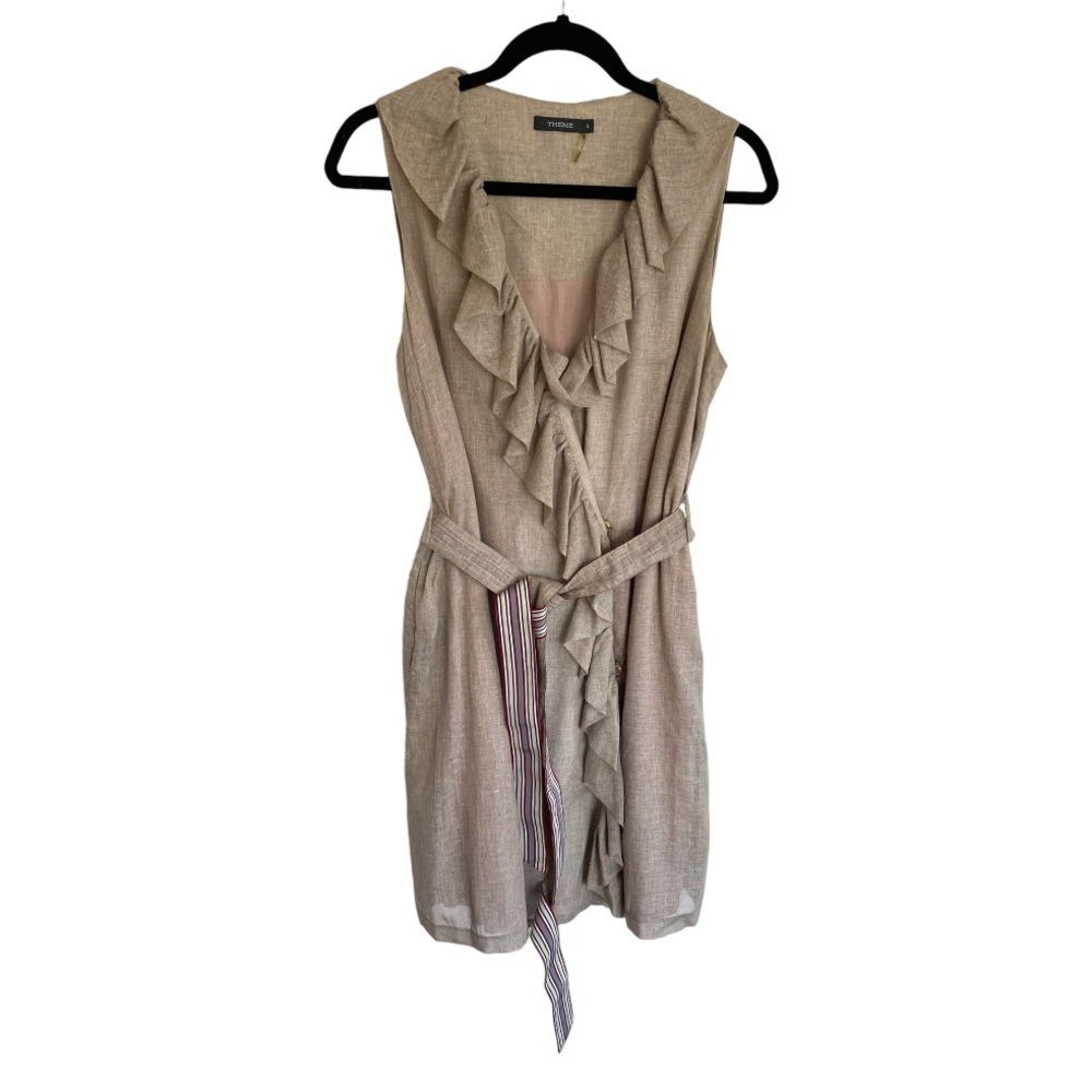 Theme Tan Linen Ruffle Dress Women’s Size L